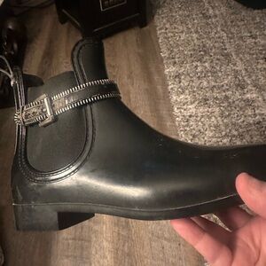 Henry Ferrera Black Rain Boots with Buckle Accent